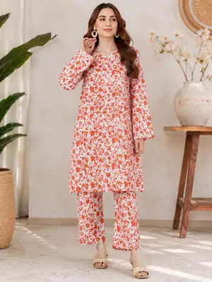 2 Pcs Women's Stitched Cotton Lawn Printed Shirt And Trouser thumbnail 2