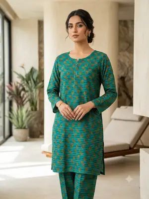 2 Pcs Women's Stitched Cotton Lawn Printed Shirt And Trouser thumbnail 2
