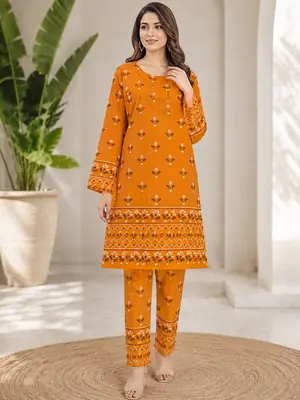 2 Pcs Women's Stitched Printed Shirt And Trouser