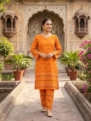 2 Pcs Women's Stitched Printed Shirt And Trouser thumbnail 2