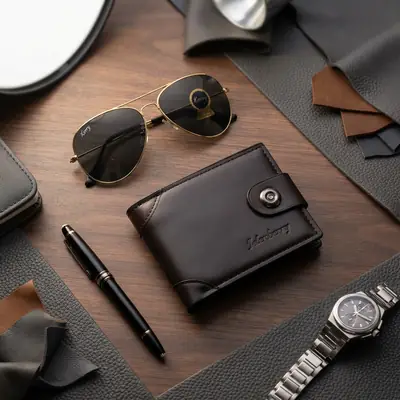 Modren Style Men's Leather Wallet Free Glasses