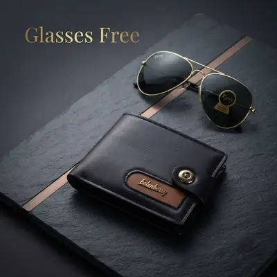 Modren Style Men's Leather Wallet Free Glasses