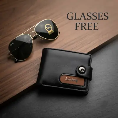 Modren Style Men's Leather Wallet Free Glasses