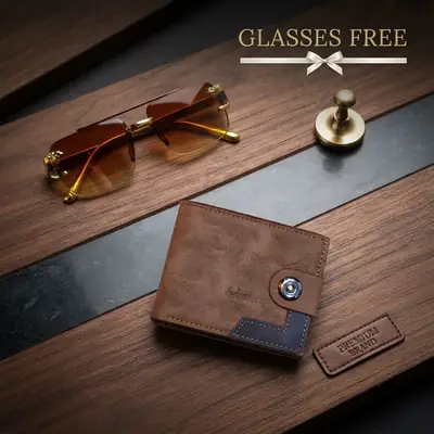 Modren Style Men's Leather Wallet Free Glasses