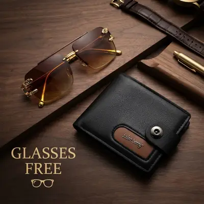 Modren Style Men's Leather Wallet Free Glasses