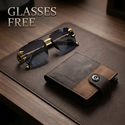 Modren Style Men's Leather Wallet Free Glasses