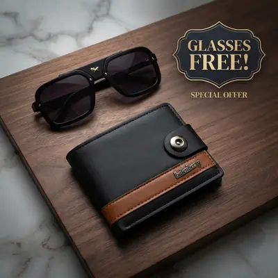 Modren Style Men's Leather Wallet Free Glasses