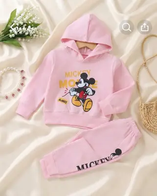 Winter 2 Pcs Girl's Fleece Printed Hoodie Tracksuit