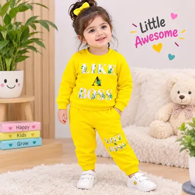 Winter Girl's Fleece Printed Sweatshirt Tracksuit