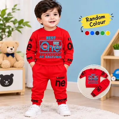 Winter 2 Pcs Boy's Fleece Printed Sweatshirt Tracksuit