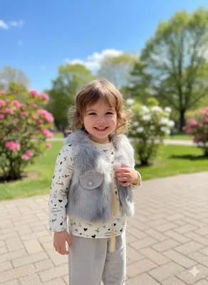 Kids Winter Party Set Grey Jersey Faux Fur Jacket thumbnail 2