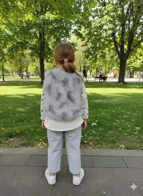 Kids Winter Party Set Grey Jersey Faux Fur Jacket thumbnail 3