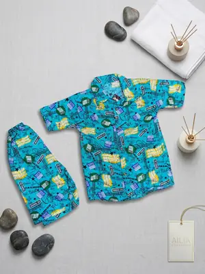 2 Pcs Boy's Dhanak Printed Shirt And Shorts Set thumbnail 3