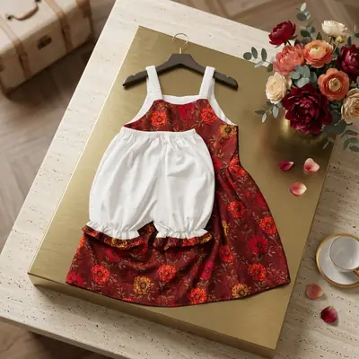 2 Pcs Girl's Cotton Lawn Printed Frock And Trouser Set thumbnail 4