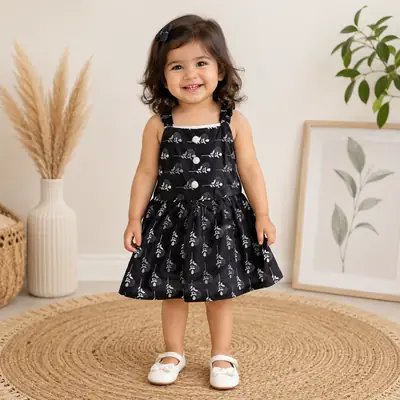 2 Pcs Girl's Cotton Lawn Printed Frock And Trouser Set thumbnail 2