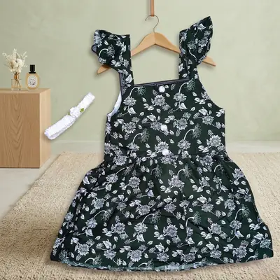 2 Pcs Girl's Cotton Lawn Printed Frock And Trouser Set thumbnail 3