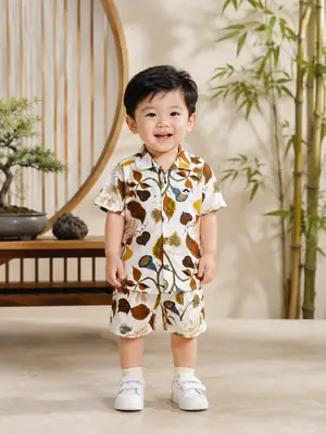 2 Pairs Boy's Cotton Lawn Printed Shirt And Shorts 2 Set thumbnail 6