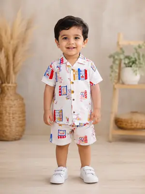 2 Pairs Boy's Cotton Lawn Printed Shirt And Shorts 2 Set thumbnail 7