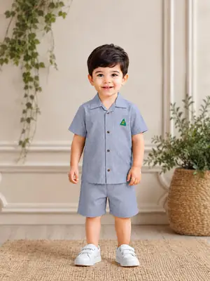 2 Pcs Boy's Cotton Lawn Printed Shirt And Shorts Set thumbnail 2