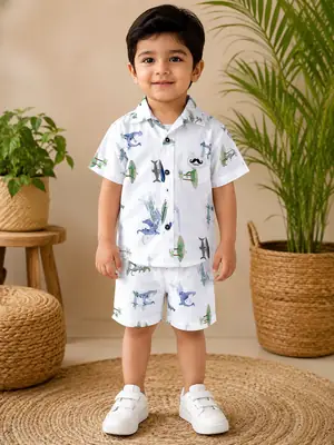 2 Pcs Boy's Cotton Lawn Printed Shirt And Shorts Set thumbnail 3