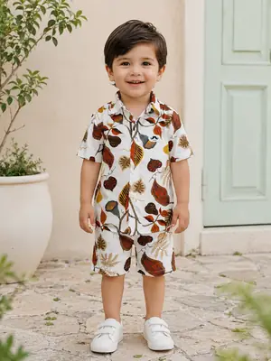 2 Pcs Boy's Cotton Lawn Printed Shirt And Shorts Set thumbnail 3