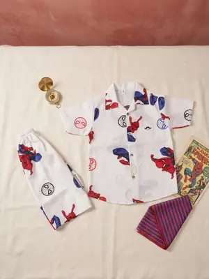 2 Pcs Boy's Cotton Lawn Printed Shirt And Shorts Set thumbnail 3