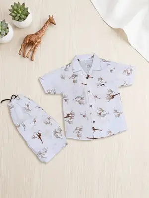 2 Pcs Boy's Cotton Lawn Printed Shirt And Shorts Set thumbnail 3