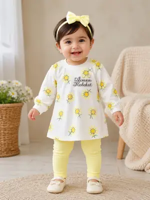 2 Pcs Girl's Printed Shirt And Trouser Set Summer Collection