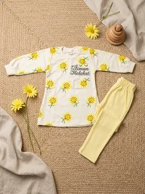 2 Pcs Girl's Printed Shirt And Trouser Set Summer Collection thumbnail 4