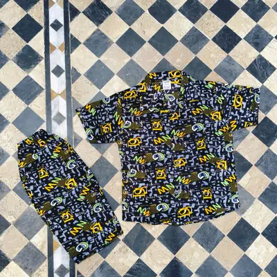 2 Pcs Boy's Dhanak Printed Shirt And Shorts Set thumbnail 3