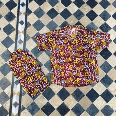 2 Pcs Boy's Dhanak Printed Shirt And Shorts Set thumbnail 3