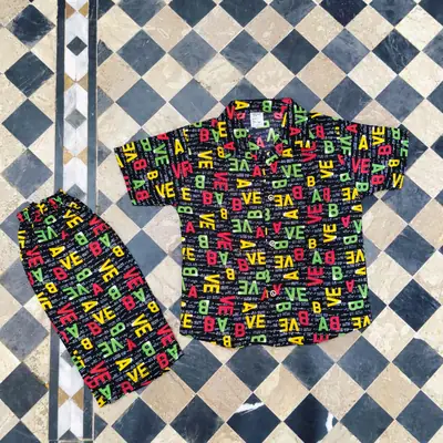 2 Pcs Boy's Dhanak Printed Shirt And Shorts Set thumbnail 3