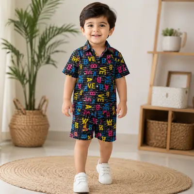 2 Pcs Boy's Dhanak Printed Shirt And Shorts Set thumbnail 2