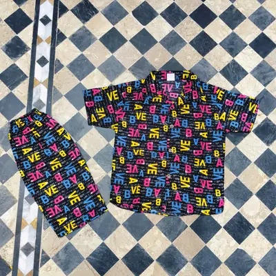 2 Pcs Boy's Dhanak Printed Shirt And Shorts Set thumbnail 3