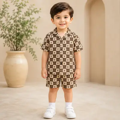2 Pcs Boy's Cotton Lawn Printed Shirt And Shorts Set thumbnail 2