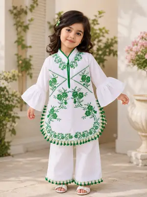 14 August 2 Pcs Girl's Fancy Embroidered Shirt And Trouser Set