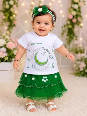 14 August 2 Pcs Girl's Fancy Embroidered Shirt And Skirt Set thumbnail 3