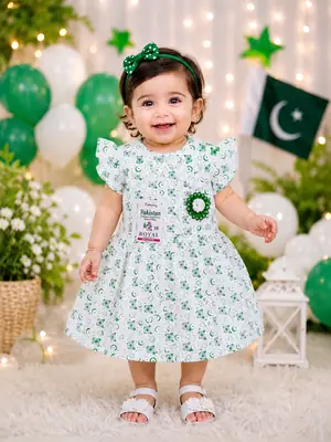 14 August 2 Pcs Girl's Fancy Frock And Trouser Set