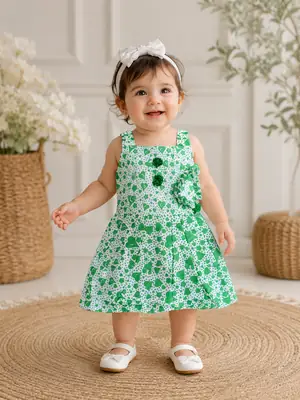 2 Pcs Girl's Cotton Lawn Printed Frock And Trouser Set thumbnail 2
