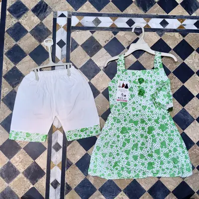 2 Pcs Girl's Cotton Lawn Printed Frock And Trouser Set thumbnail 3