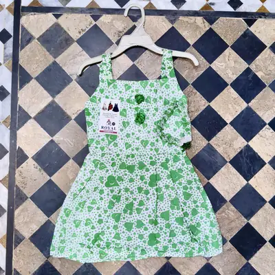 2 Pcs Girl's Cotton Lawn Printed Frock And Trouser Set thumbnail 4