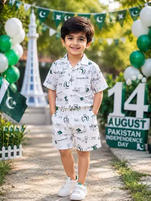 14 August 2 Pcs Boy's Shirt And Shorts Set thumbnail 3