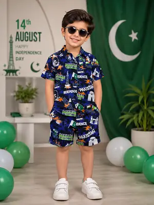 14 August 2 Pcs Dhanak Shirt And Shorts Set 3 to 8 Year Boys  thumbnail 2