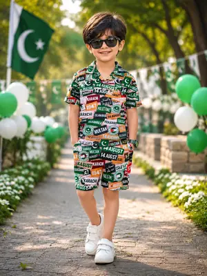 14 August 2 Pcs Dhanak Shirt And Shorts Set 3 to 8 Year Boys 