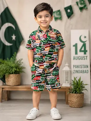 14 August 2 Pcs Dhanak Shirt And Shorts Set 3 to 8 Year Boys  thumbnail 2