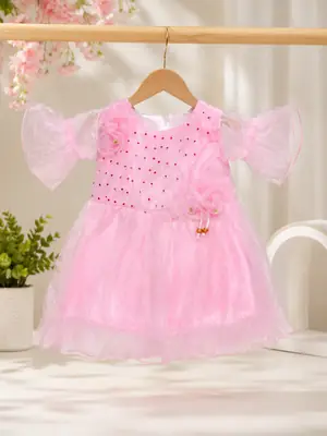 2 Pcs Girl's Fancy Frock And Trouser Set