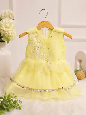 2 Pcs Girl's Fancy Frock And Trouser Set