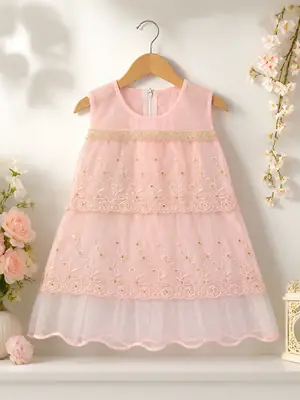 2 Pcs Girl's Fancy Frock And Trouser Set