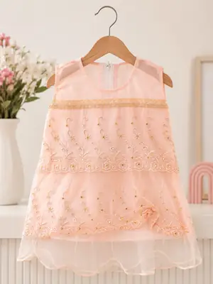 2 Pcs Girl's Fancy Frock And Trouser Set thumbnail 2