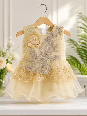 2 Pcs Girl's Fancy Frock And Trouser Set